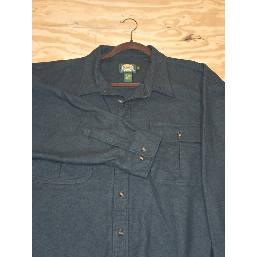 Cabela's Men's 3XLT Big & Tall Dark Green Flannel Cotton Button-Up Shirt Pockets - Picture 4 of 8